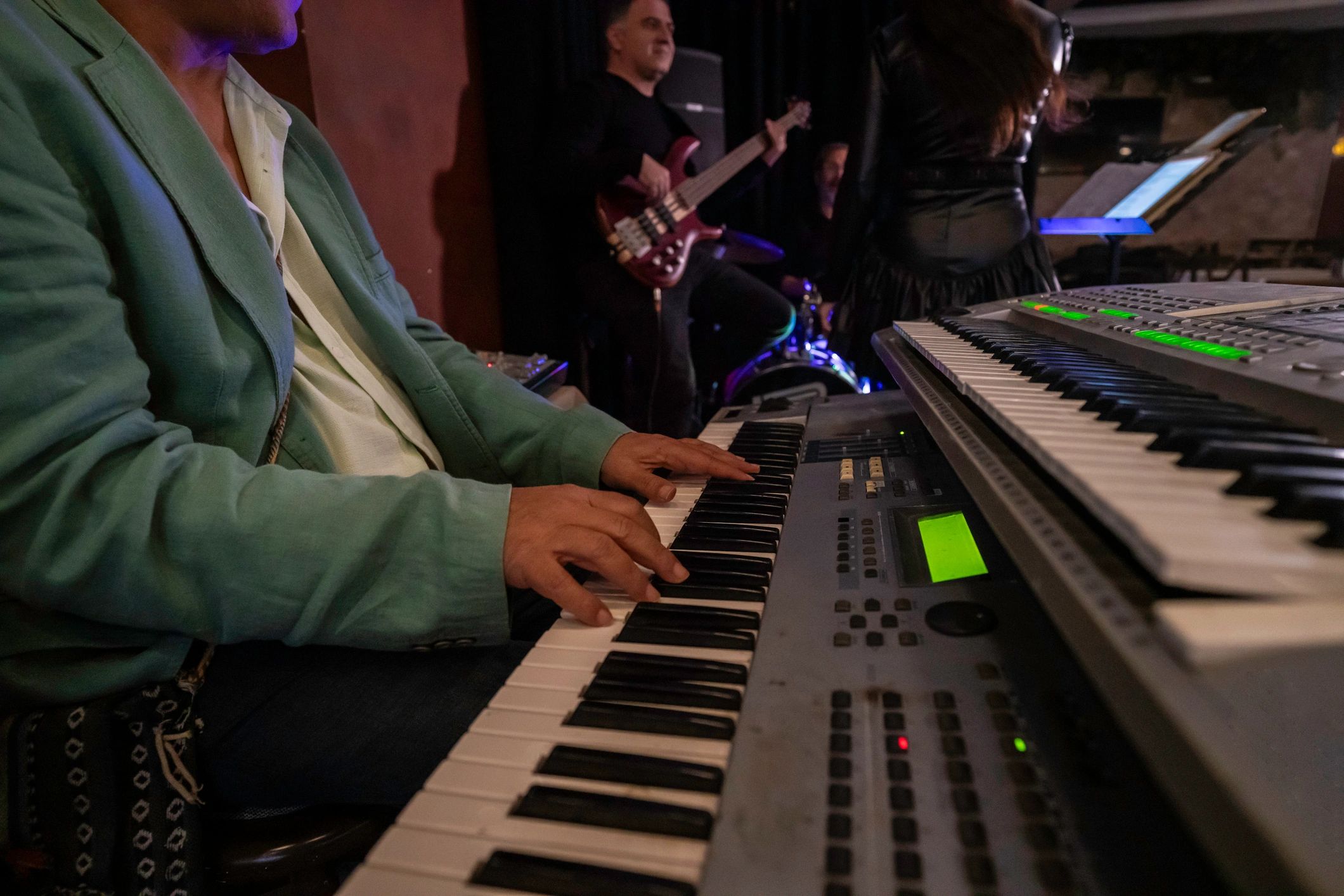 Musicians performing live on stage